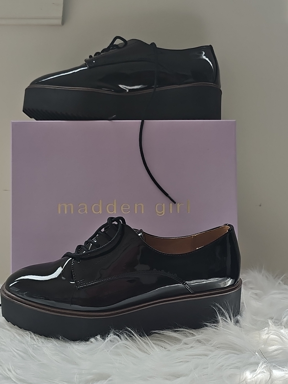 Madden Girl Black Patent Lace-Up Platform Oxfords